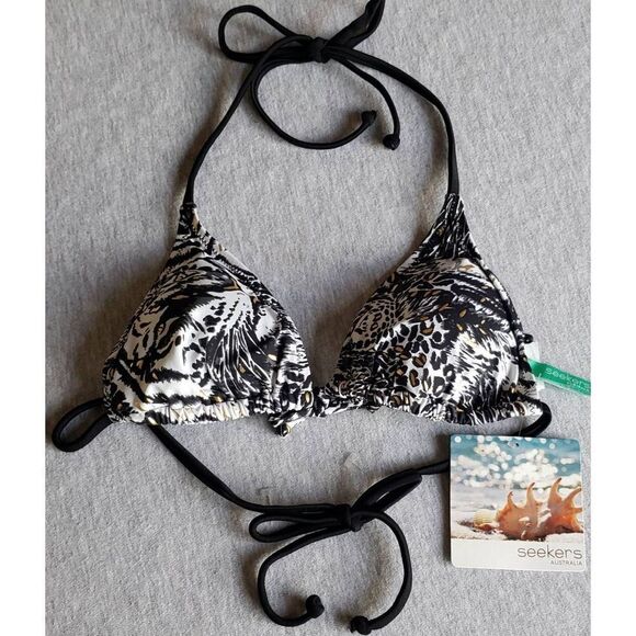 SEEKERS AUSTRALIA BLACK WHITE GOLD ANIMAL PRINT BIKINI TOP NWT - Picture 1 of 10